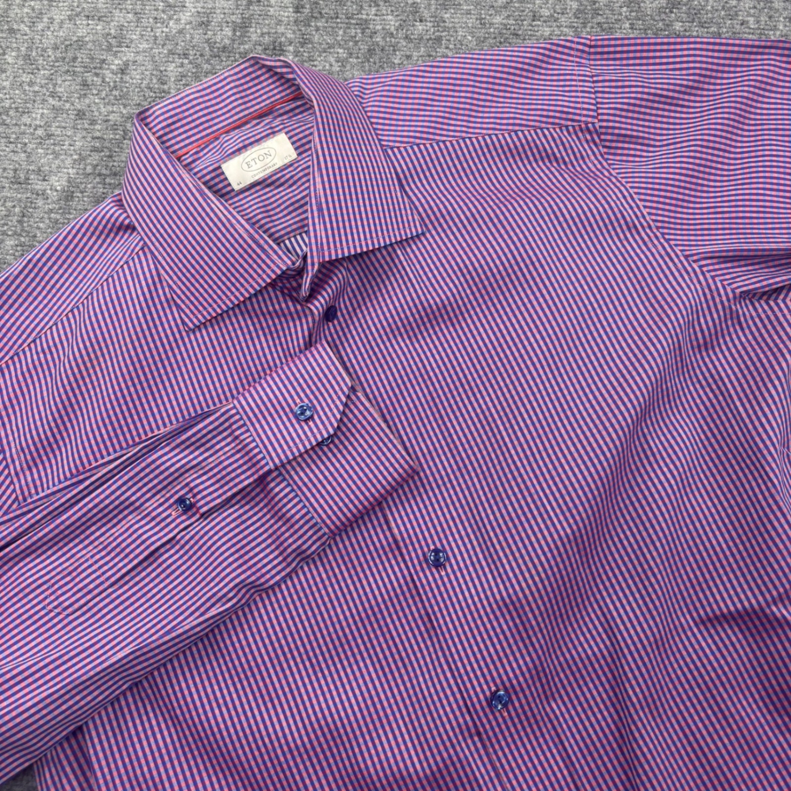 Eton Button Up Shirt 17.5 Purple Gingham Check Contemporary Fit Mens